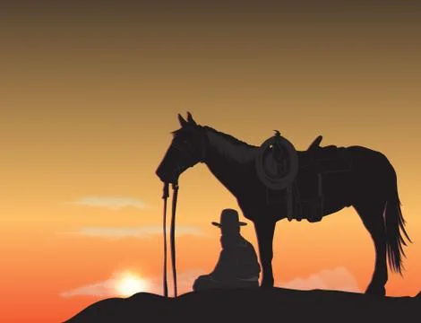 Cowboy at sunset Stock Illustration