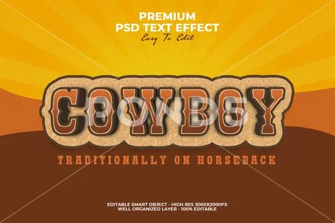 Cowboy vintage retro text effect PSD ~ PSD Template #209827208