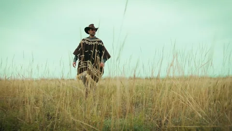 Cowboy walks in the steppe Stock Footage 265013591