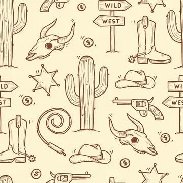 Cowboy western doodle seamless pattern Illustrazione stock