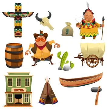 Cowboys and Indians Icons Stock Illustration