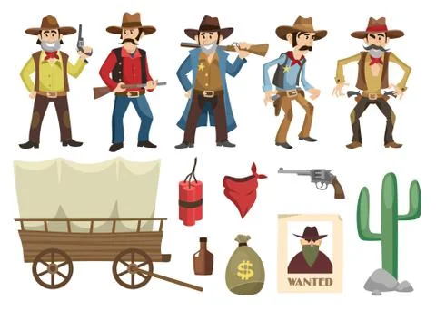 Cowboys set with game elements Stockillustratie
