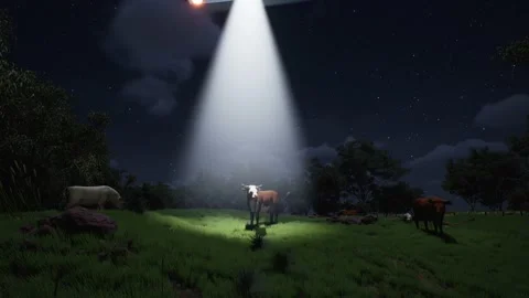 Cown Abduction by a Triangular UFO Stock Footage 161947357