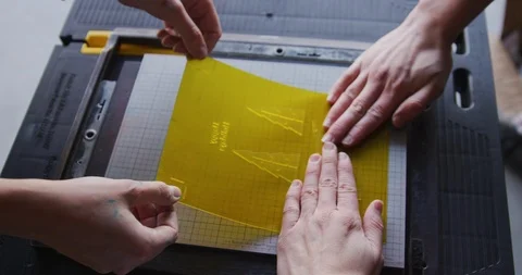 Coworkers Applying Template For A 3D Tree Shape To Be Cut Out Stock Footage 101194020