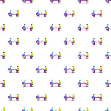 Coworkers collaborating on laptops seamless pattern Stockillustratie