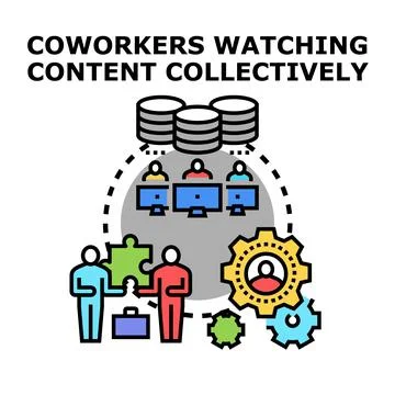 Coworkers collaborating on shared content and projects Stock Illustration