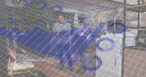 Coworkers examining printer panel tapping button generating floating business Stock Footage 318142265