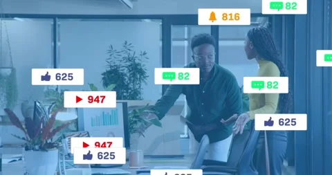Coworkers pulling binder from box, animating social metrics, extracting printed Stock Footage 317258717