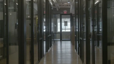 Coworkers Walking Down Modern Office Glass Hallway Stock Footage 343879741