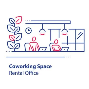 Coworking concept, open space office, people working on laptops 스톡 일러스트