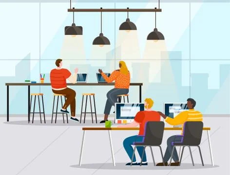 Coworking People in Office, Programmers at Work Stock Illustration