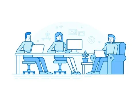 Coworking space with creative team Stock Illustration