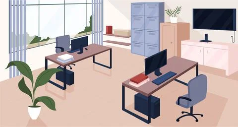 Coworking space flat color vector illustration Stock Illustration