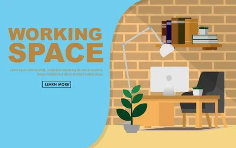 Coworking space flat illustration of empty Home office in covid-19 crisis. Stock Illustration