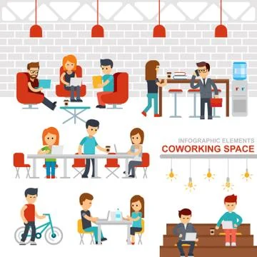 Coworking space infographic elements vector flat design illustration イラスト素材