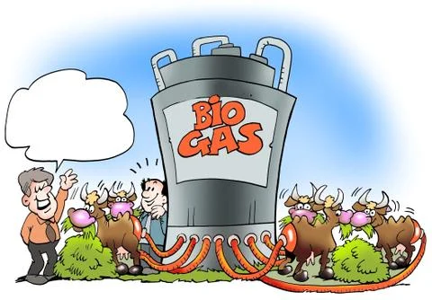 Cows convert biogas to fuel Stock Illustration