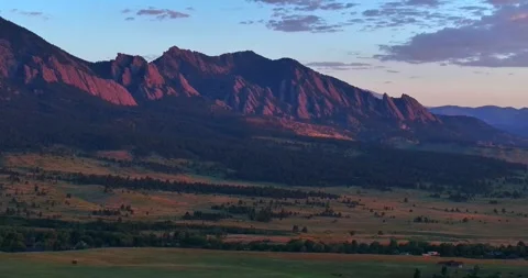 Cows Flatirons Front Range Boulder Chautauqua Park morning sunrise aerial drone Stock Footage 316572160