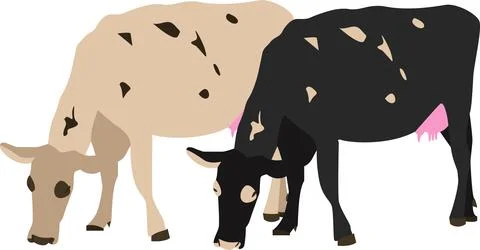Cows grazing on pasture vector icon isolated on white Stock Illustration