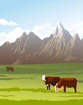 Cows in a meadow Stock Illustration
