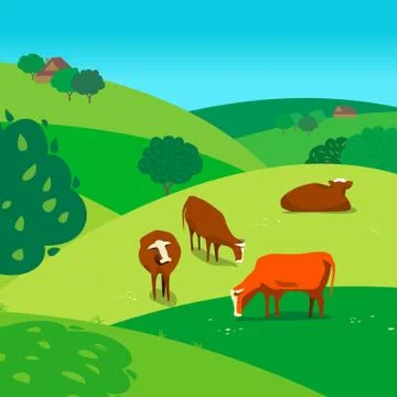 Cows on meadow Stock Illustration