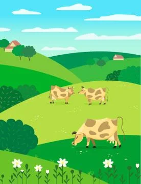Cows on meadow Stock Illustration