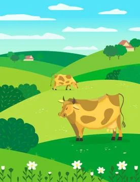 Cows on meadow Stock Illustration