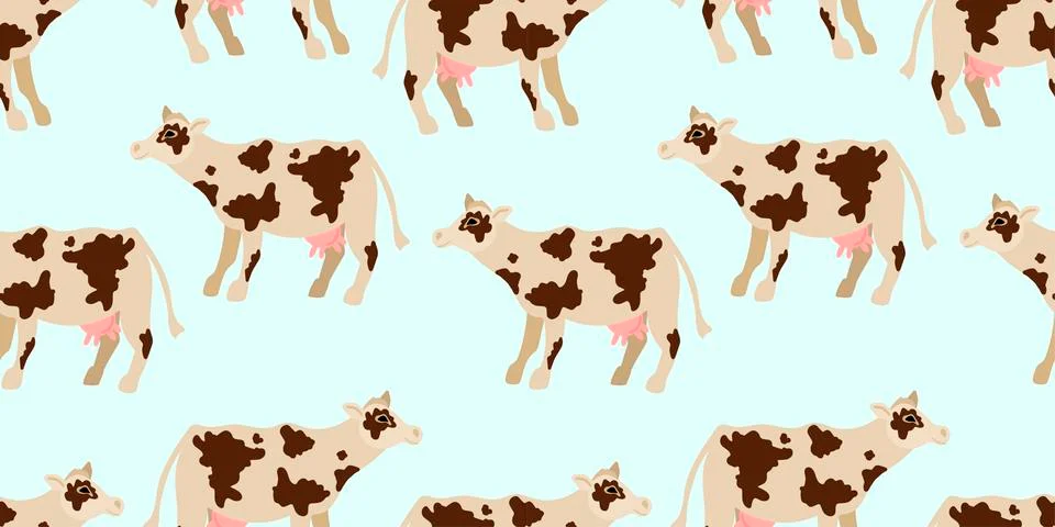 Cows Seamless pattern. Farm animals. Vector illustration Stock Illustration