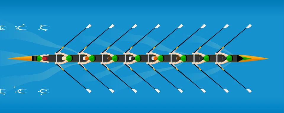 Coxed octuple scull rowboat team at competition Stock Illustration