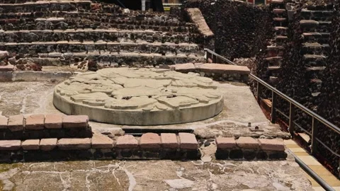 Coyolxauhqui Stone Circular Aztec Disk At Templo Mayor Mexico City Video stock 344627319