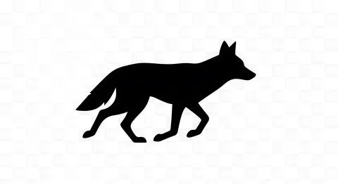 Coyote running silhouette vector in bold black graphic style with transpare.. Stock Illustration