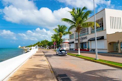 Cozumel, Mexico - December 24, 2015: summer promenade avenue at seaside Stock Photos