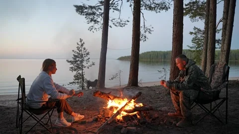 Cozy atmosphere of camping by the fire Stock-Footage 287476684