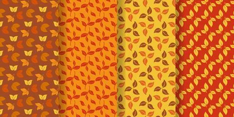 Cozy autumn leafy seamless patterns 스톡 일러스트