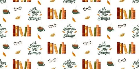 Cozy Autumn Reading Pattern with Books and Tea Stock Illustration