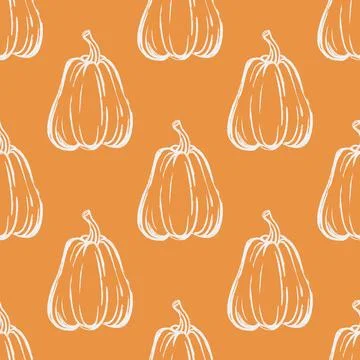 Cozy autumn seamless pattern with white pumpkins silhouette Stock Illustration