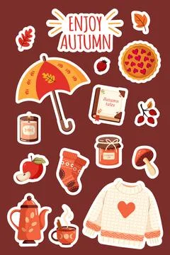 Cozy autumn stickers vector illustration Stock Illustration