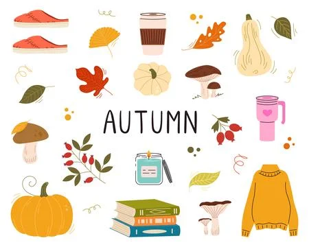 Cozy autumn vector illustration set. Collection of fall elements Stock Illustration