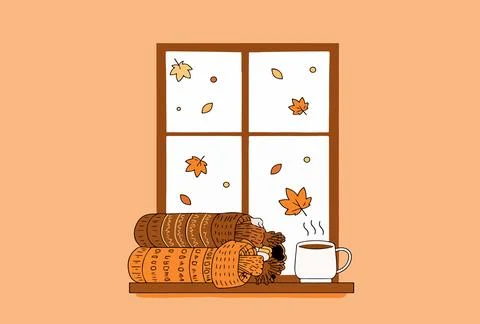 Cozy Autumn Window Scene Stock Illustration