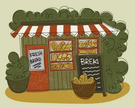Cozy Bakery Corner Store Flat Illustration Illustrazione stock