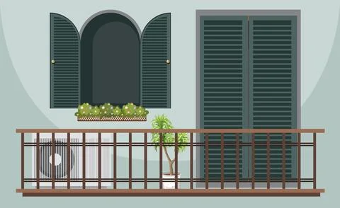 Cozy Balcony with Shuttered Windows Ilustración de archivo