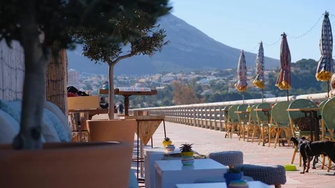 Cozy beach cafe with beautiful view on the sea. Stock Footage 103308846