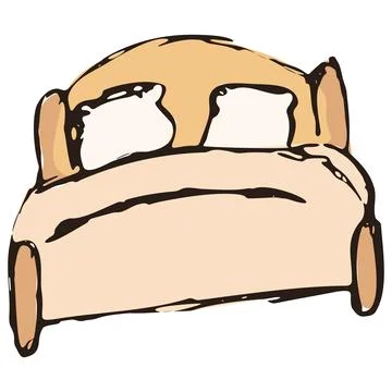 Cozy Bed with Pillows Hand Drawn Sleep Doodle Vector Stock Illustration