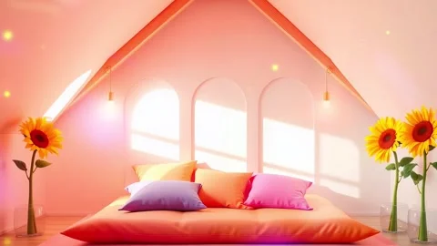Cozy Bedroom: Interior Design 3D Rendering with Bed Decorated with Colorful Bed Stock Footage 317968120