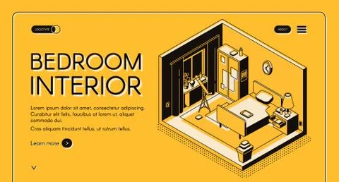Cozy bedroom interior isometric vector website Stock Illustration