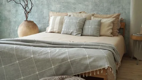 Cozy bedroom with a large window Video stock 316890211