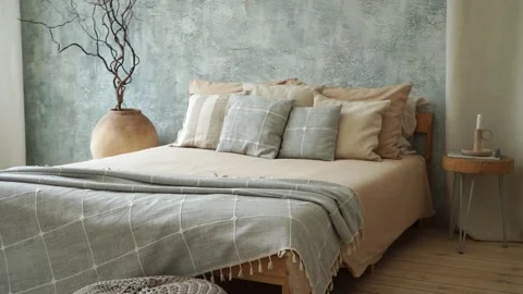 Cozy bedroom with a large window Video stock 316890227