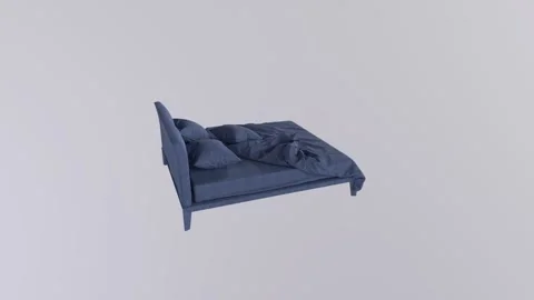 Cozy bedroom setup featuring a blue bed and pillows Stock Footage 283234252