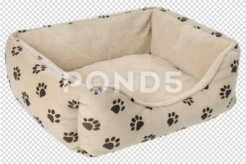 Cozy beige pet bed with paw prints isolated on transparent background PSD-sjabloon