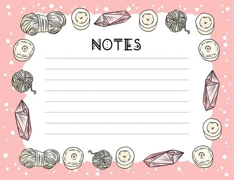 Cozy boho notes planner with candles, quartz crystals and yarn ornament. Cute Stock Illustration