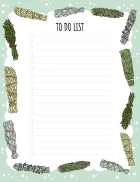 Cozy boho weekly planner and to do list with smudge sticks ornament. Cute tem Stock Illustration